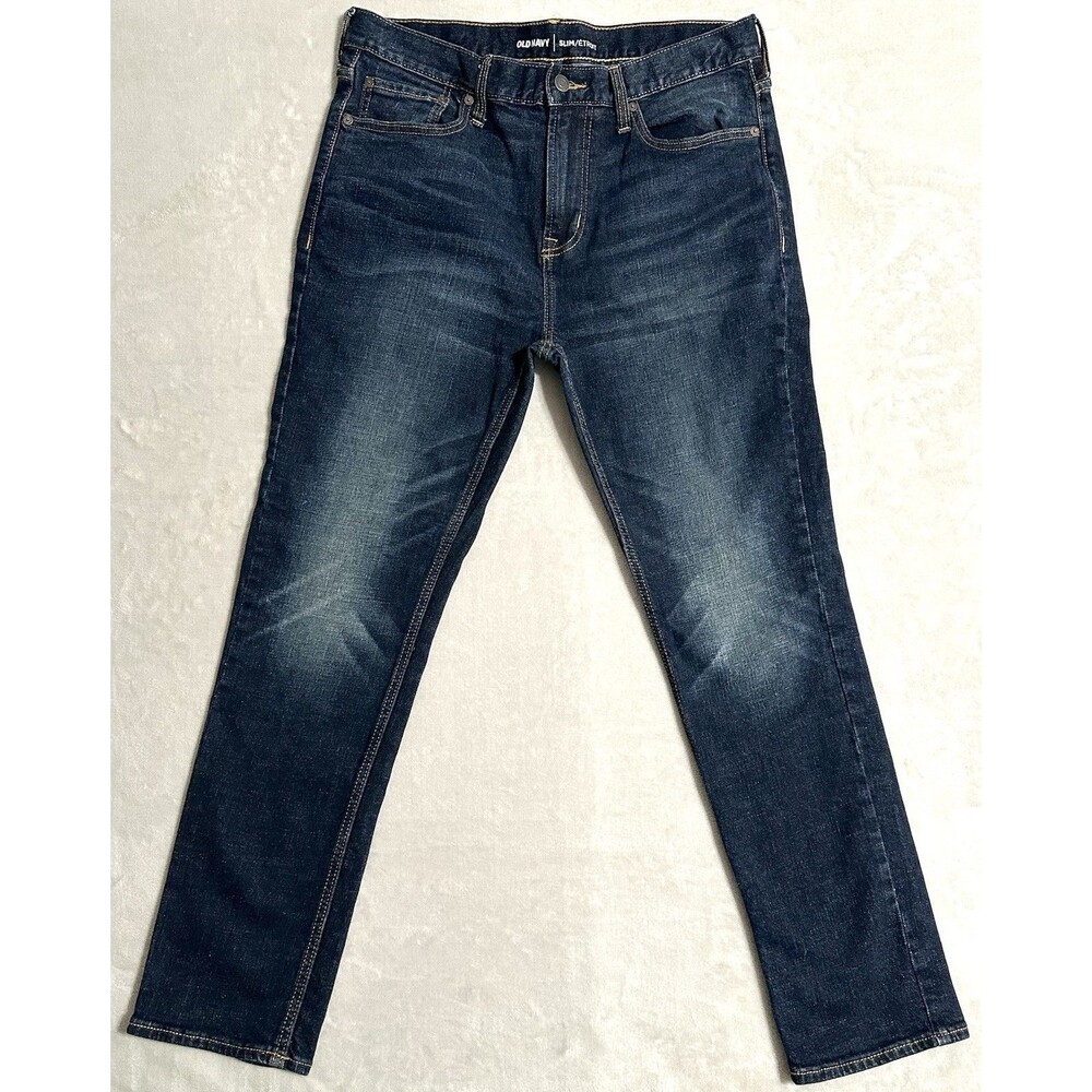 Old Navy Mens Jeans 34x30 Dark Wash Slim Fit Flex Stretch Straight Leg Denim